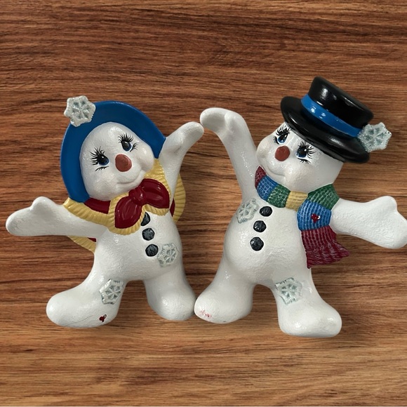 Pair of Ceramic Hand Painted Christmas Snow People Holiday Decor. Super Cute! - Picture 12 of 12